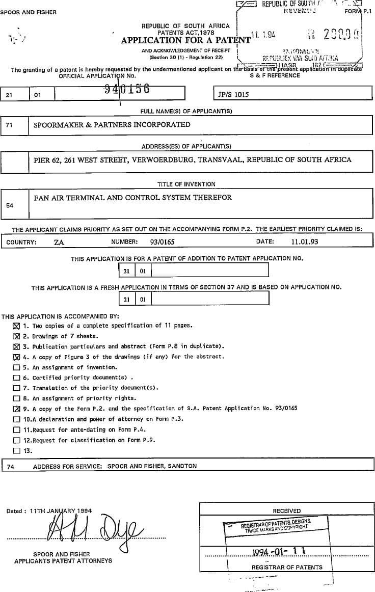 Fan Air Terminal and Control System Therefor — original document, page 1