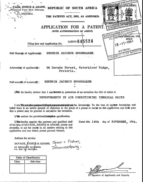 Improvements in Air Conditioning Terminal Units — original document, page 1
